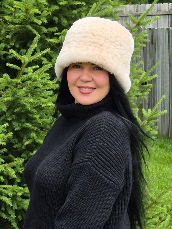 Black Soft Rex Rabbit Fur Panama Hat, Cream Elegant Women\'s Winter Headwear main image 10